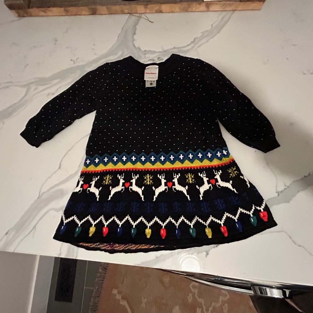 HANNA ANDERSSON GIRLS CHRISTMAS DEER BLACK SWEATER DRESS 6 - 12 MONTHS 70 CM